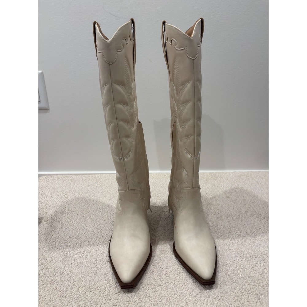 Crown Vintage Sury Western Boots French Vanilla Cream Tall Cowgirl Size 6.5M